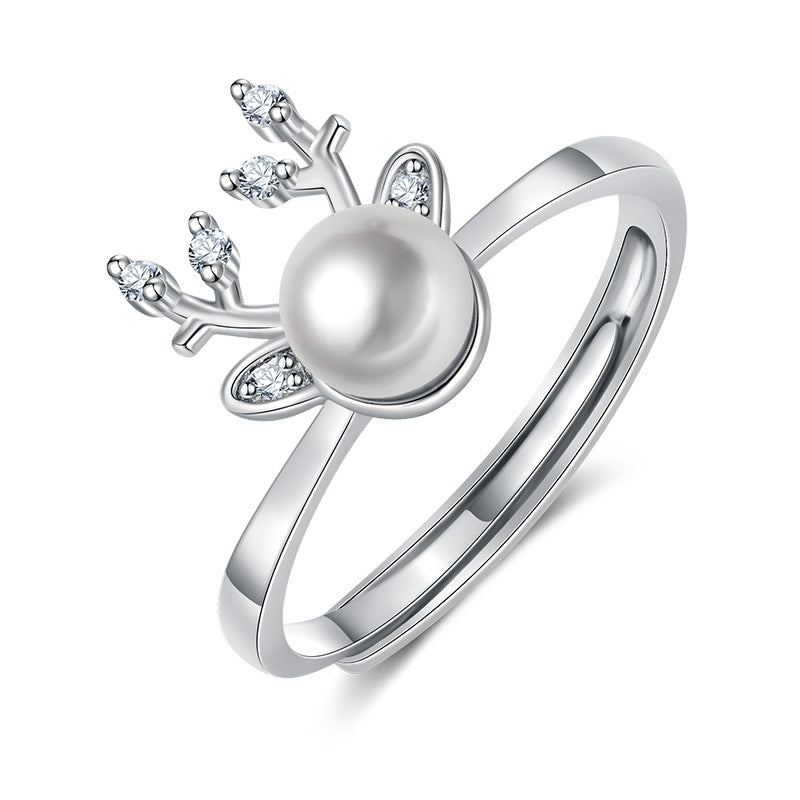 Women's Pearl Mori Artistic Rhinestone Antlers Index Rings