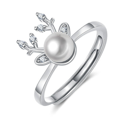 Women's Pearl Mori Artistic Rhinestone Antlers Index Rings