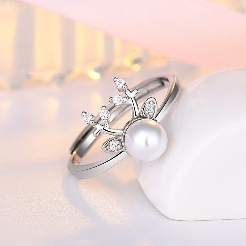 Women's Pearl Mori Artistic Rhinestone Antlers Index Rings