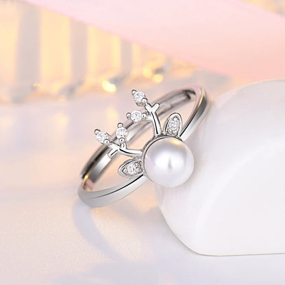 Women's Pearl Mori Artistic Rhinestone Antlers Index Rings