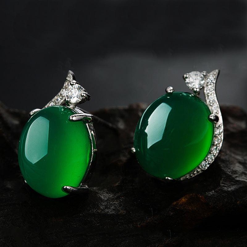 Women's Simple Green Chalcedony For Emerald Crystal Earrings