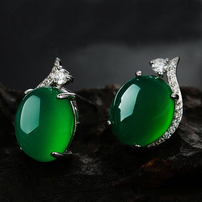 Women's Simple Green Chalcedony For Emerald Crystal Earrings