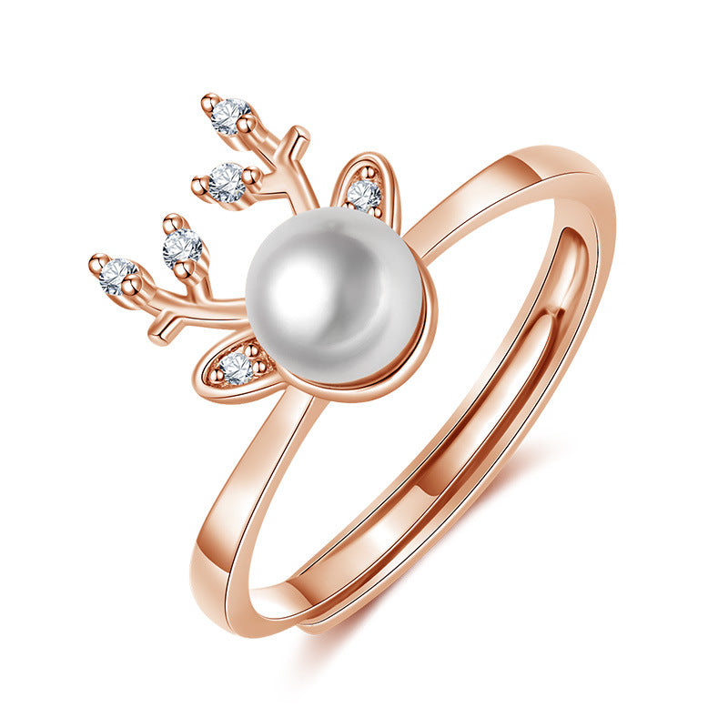 Women's Pearl Mori Artistic Rhinestone Antlers Index Rings