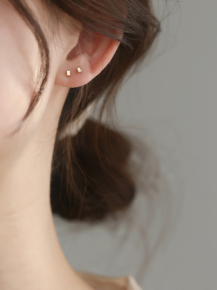 Mini Gold Square Plated Sterling Sier Simple Female Small Earrings