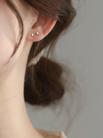 Mini Gold Square Plated Sterling Sier Simple Female Small Earrings