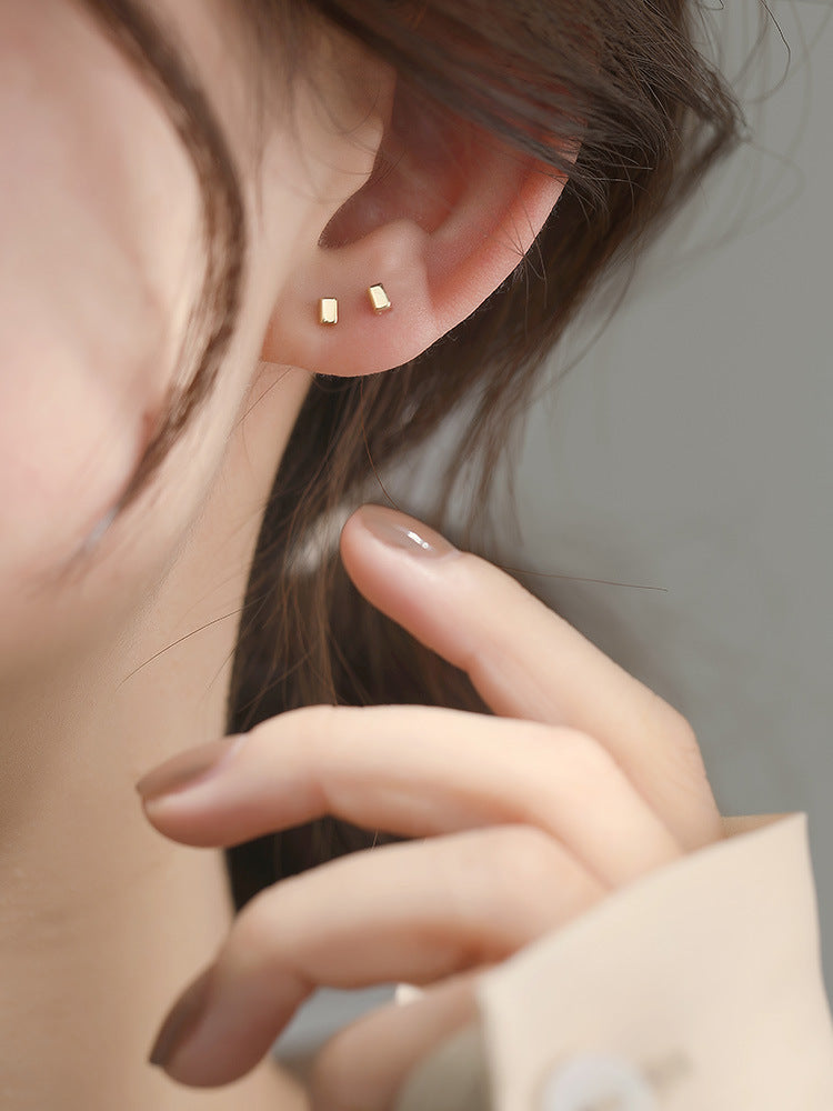 Mini Gold Square Plated Sterling Sier Simple Female Small Earrings