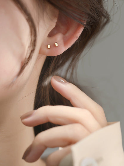 Mini Gold Square Plated Sterling Sier Simple Female Small Earrings
