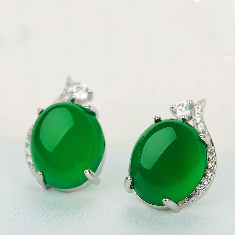 Women's Simple Green Chalcedony For Emerald Crystal Earrings
