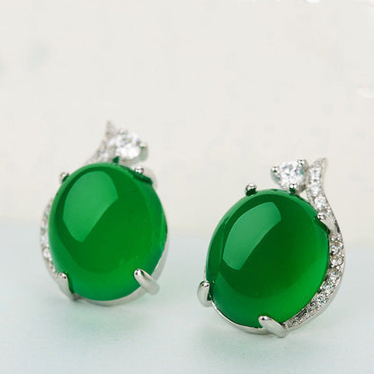 Women's Simple Green Chalcedony For Emerald Crystal Earrings