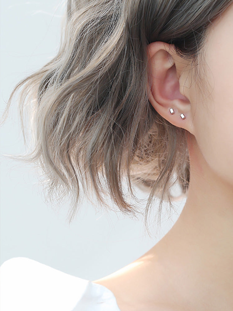 Mini Gold Square Plated Sterling Sier Simple Female Small Earrings