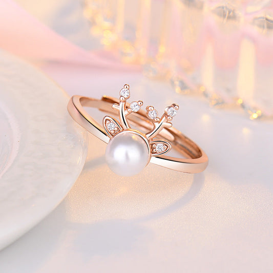 Women's Pearl Mori Artistic Rhinestone Antlers Index Rings