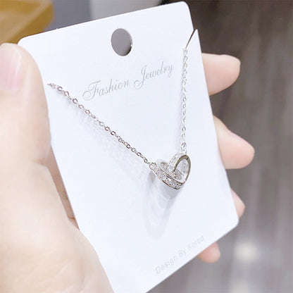 Women's Fashion Rose Gold Buckle Double Diamond Necklaces