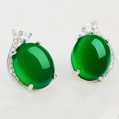Women's Simple Green Chalcedony For Emerald Crystal Earrings