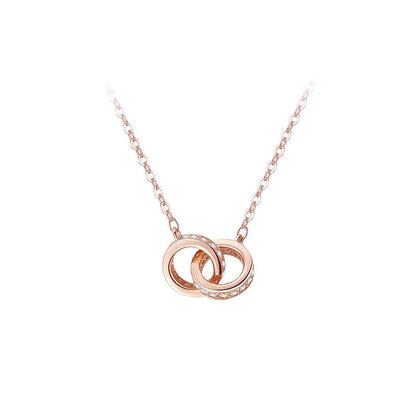 Women's Fashion Rose Gold Buckle Double Diamond Necklaces