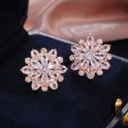 Women's Shi Luxury Sunflower Zircon Fashion Copper Earrings