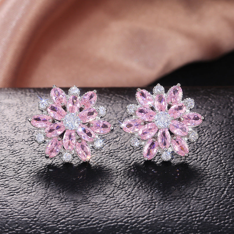 Women's Shi Luxury Sunflower Zircon Fashion Copper Earrings