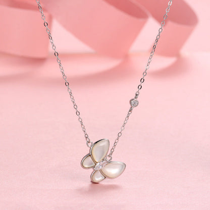 Sier Butterfly Pendant White Shell Clavicle Necklaces
