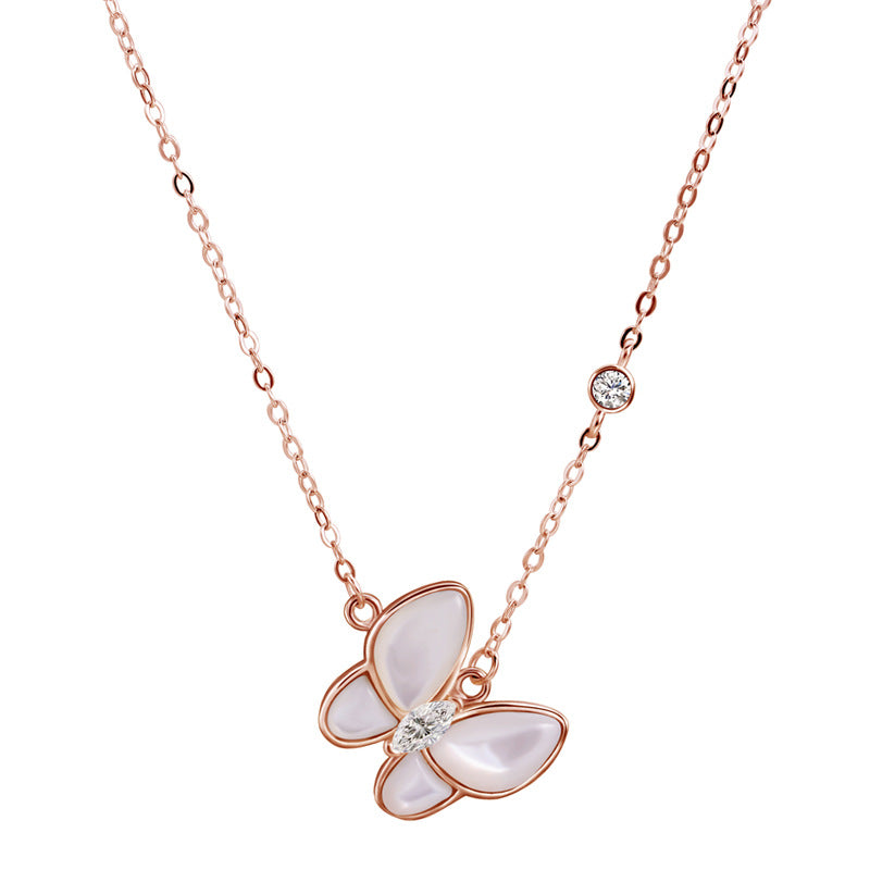 Sier Butterfly Pendant White Shell Clavicle Necklaces