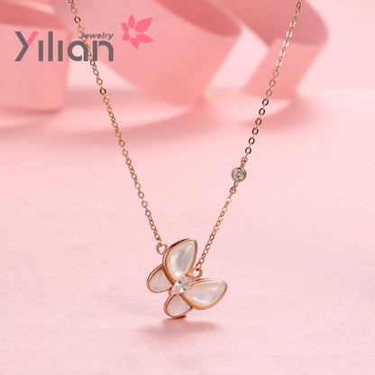 Sier Butterfly Pendant White Shell Clavicle Necklaces