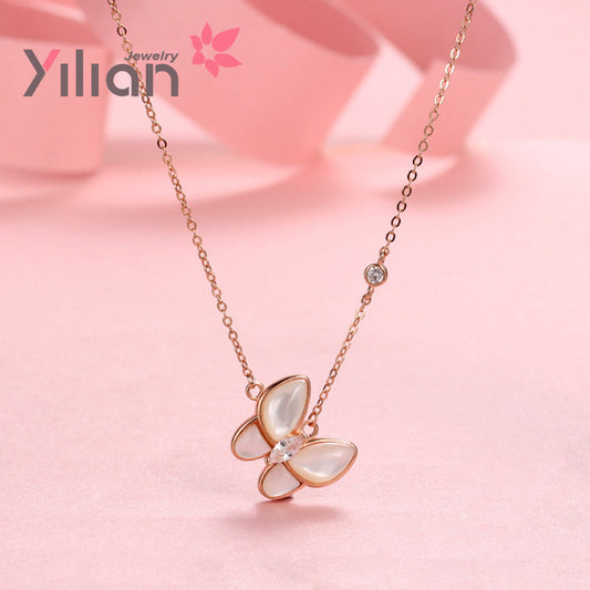 Sier Butterfly Pendant White Shell Clavicle Necklaces