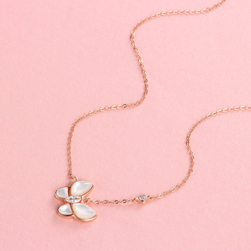 Sier Butterfly Pendant White Shell Clavicle Necklaces