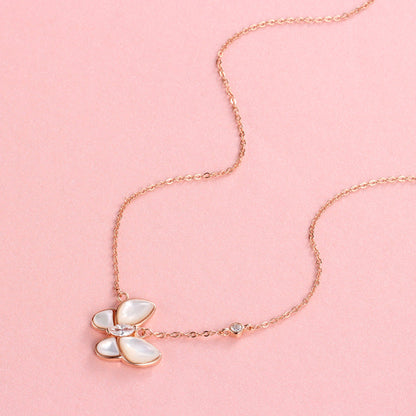 Sier Butterfly Pendant White Shell Clavicle Necklaces