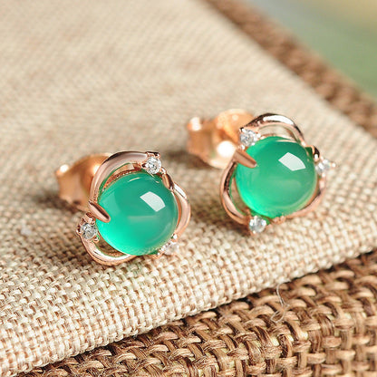 Women's Chalcedony Elegant Egg Surface Flower Vintage Rings