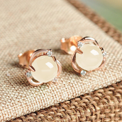Women's Chalcedony Elegant Egg Surface Flower Vintage Rings