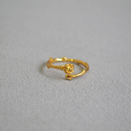 Fashionmonger Personalized Delicate Thorns Rose Flower Brass Gold-plated Rings