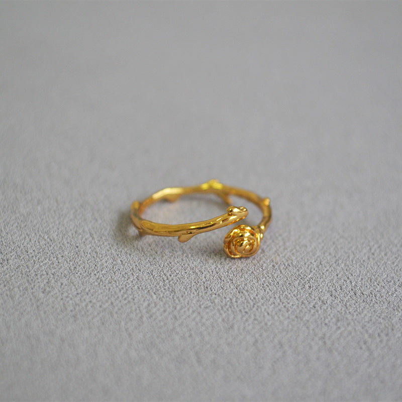 Fashionmonger Personalized Delicate Thorns Rose Flower Brass Gold-plated Rings