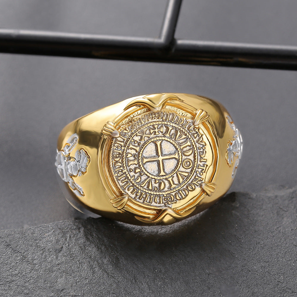 Men's Crusader Gold-plated Brave Gold Coin Rings