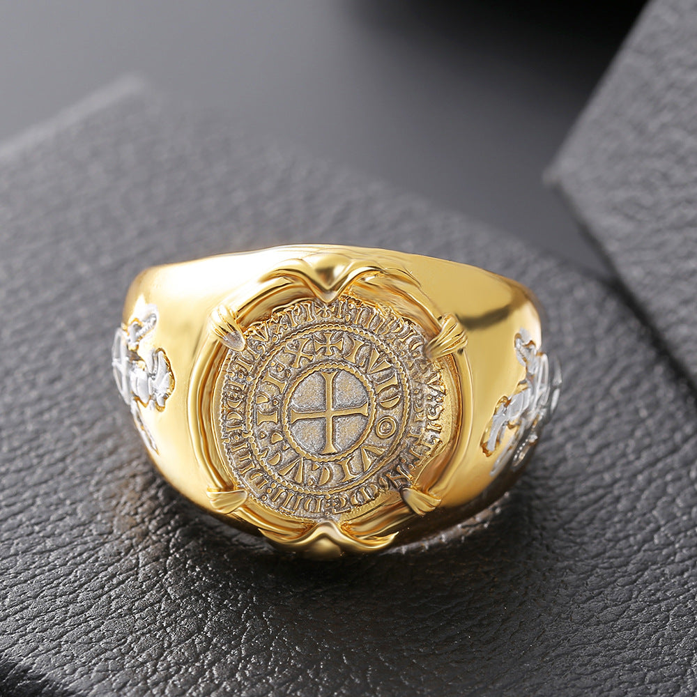 Men's Crusader Gold-plated Brave Gold Coin Rings