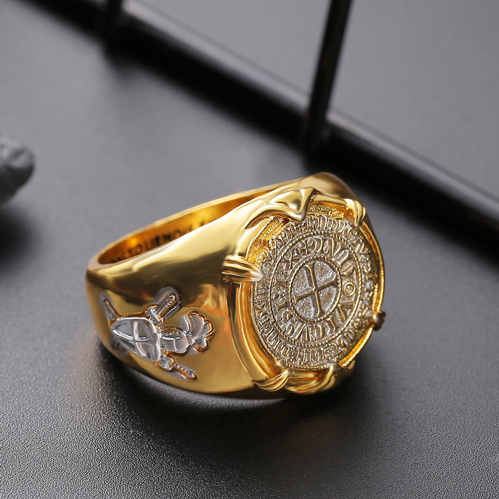 Men's Crusader Gold-plated Brave Gold Coin Rings