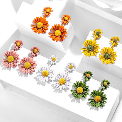 Sier Needle Female Little Daisy Stylish Simple Earrings