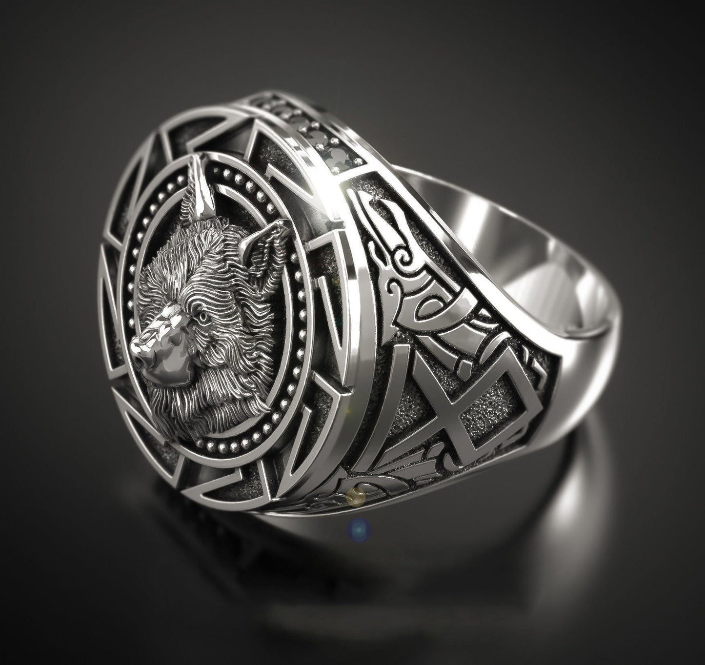 Men's Retro Wolf Totem Marcasite Nordic Myth Viking Rings