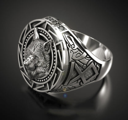 Men's Retro Wolf Totem Marcasite Nordic Myth Viking Rings