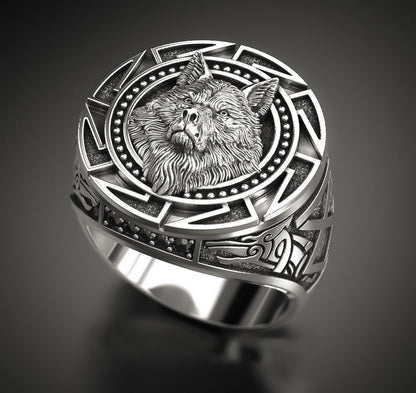 Men's Retro Wolf Totem Marcasite Nordic Myth Viking Rings