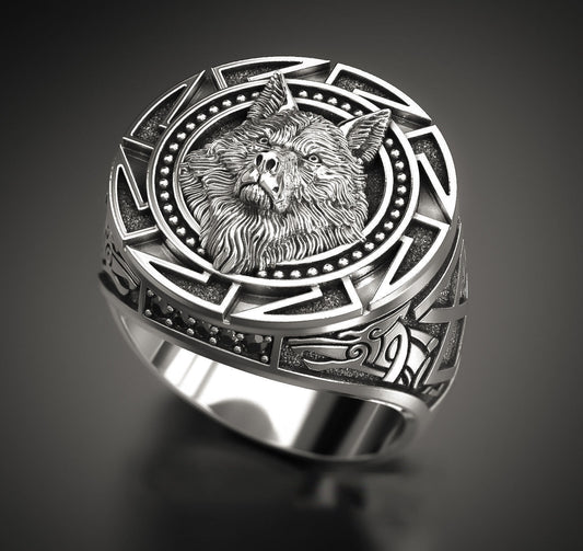 Men's Retro Wolf Totem Marcasite Nordic Myth Viking Rings