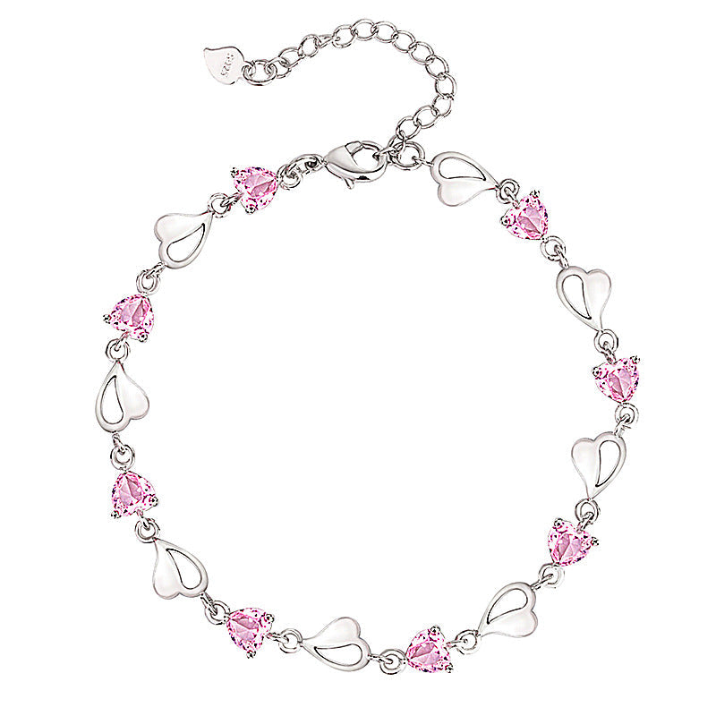 Style Fashion Sier Jewelry Crystal Zircon Amethyst Heart Female Bracelets