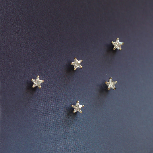 Korean Style Small Zircon Mini Pentagram Gold Earrings