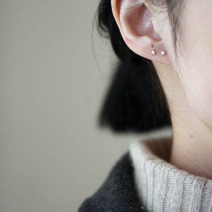 Korean Style Small Zircon Mini Pentagram Gold Earrings