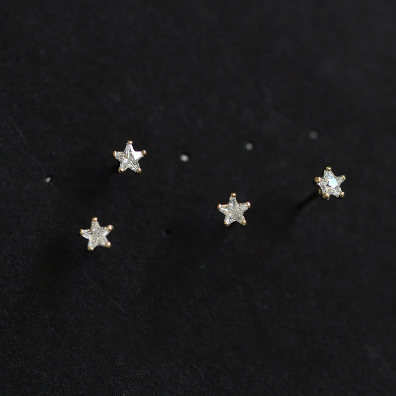 Korean Style Small Zircon Mini Pentagram Gold Earrings