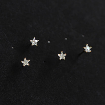 Korean Style Small Zircon Mini Pentagram Gold Earrings