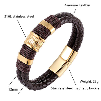 Men's Genuine Leather Stainless Steel Valentine's Day For Boyfriend Versatile Bracelets