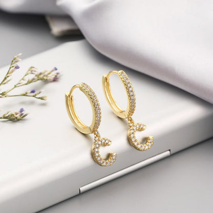 Letters Full Diamond Zircon Gold Plated Earrings