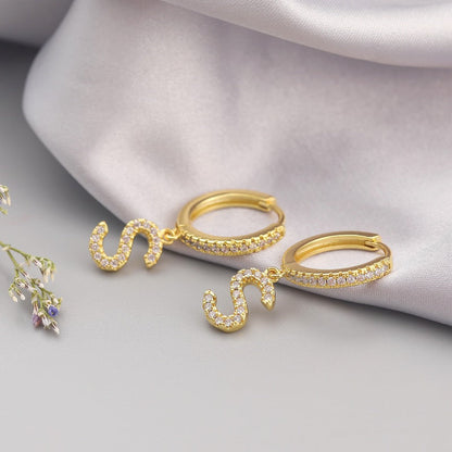 Letters Full Diamond Zircon Gold Plated Earrings