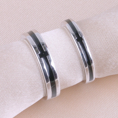 Women's & Men's Simple Fashion Couple Black And White Cross Rings