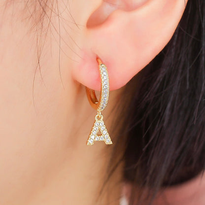 Letters Full Diamond Zircon Gold Plated Earrings