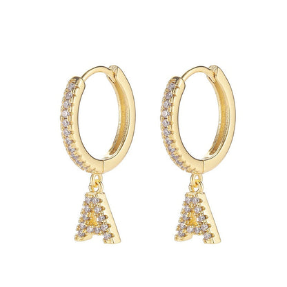 Letters Full Diamond Zircon Gold Plated Earrings