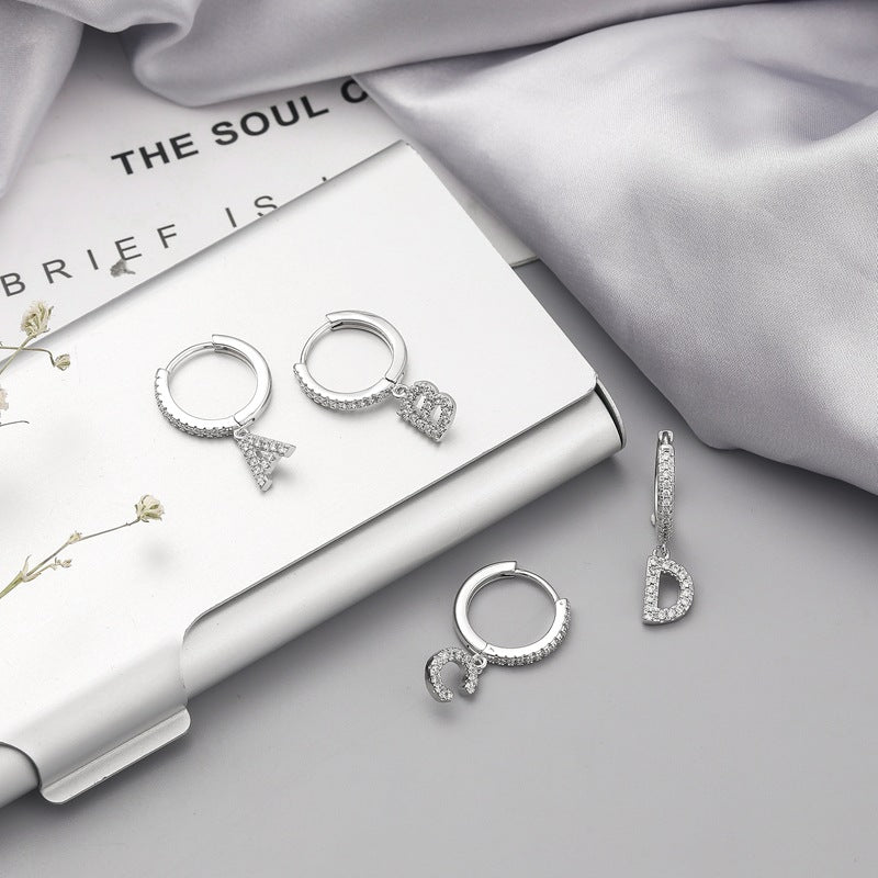 Letters Full Diamond Zircon Gold Plated Earrings